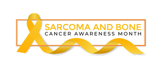 Vector Illustration Sarcoma and Bone Cancer Awareness Calligraphy Poster Design. Realistic Yellow Ribbon. Bone Cancer, background.
