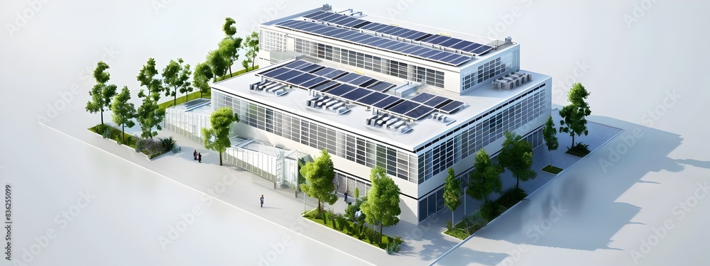 Poster green energy data center building a d rendered architecture with renewable sources