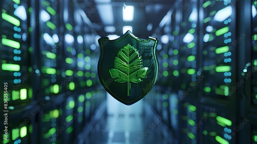 Poster energy efficient data center badge a sleek representing sustainable it practices