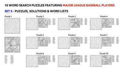 Engaging Word Search Puzzles Featuring Major League Baseball Players for Sports Fans and Educators - Set 5 of 5