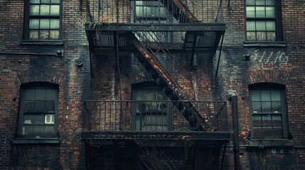 A brick building with a fire escape ladder on the side