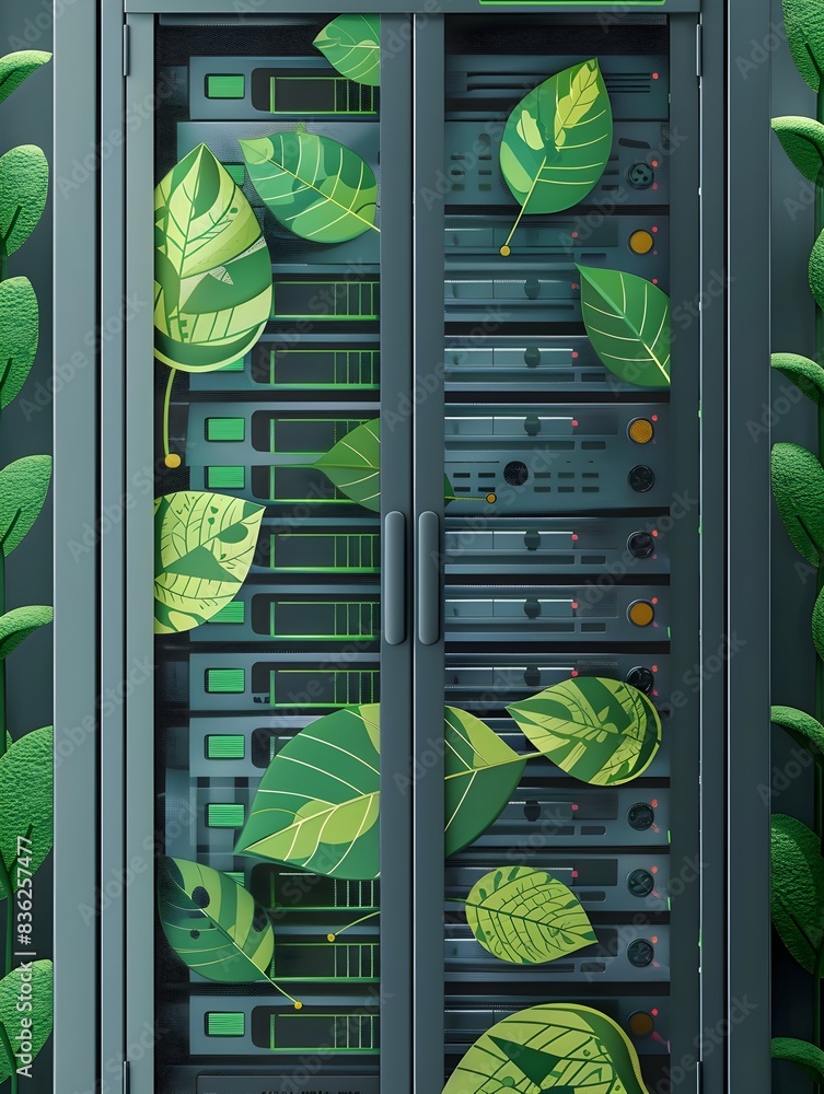 Aufkleber energyefficient server rack with green theme and leaf pattern
