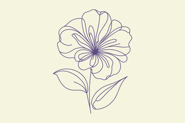 Violet flower. Linear art. one line. simple vector illustration, isolated element