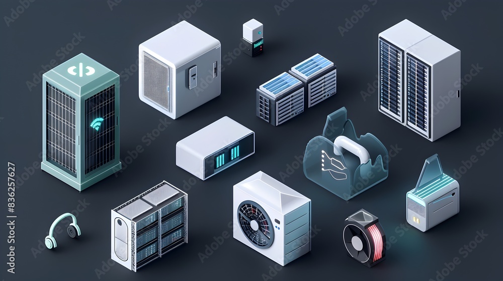 Aufkleber energyefficient data center icon set d render design