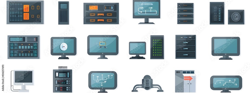 Aufkleber energyefficient data center icon set of ecofriendly server racks and cooling system