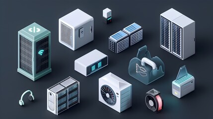 Obraz premium EnergyEfficient Data Center Icon Set D Render Design