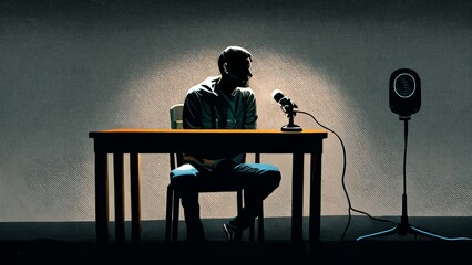 Fototapeta premium Portrait of a man and a desktop microphone