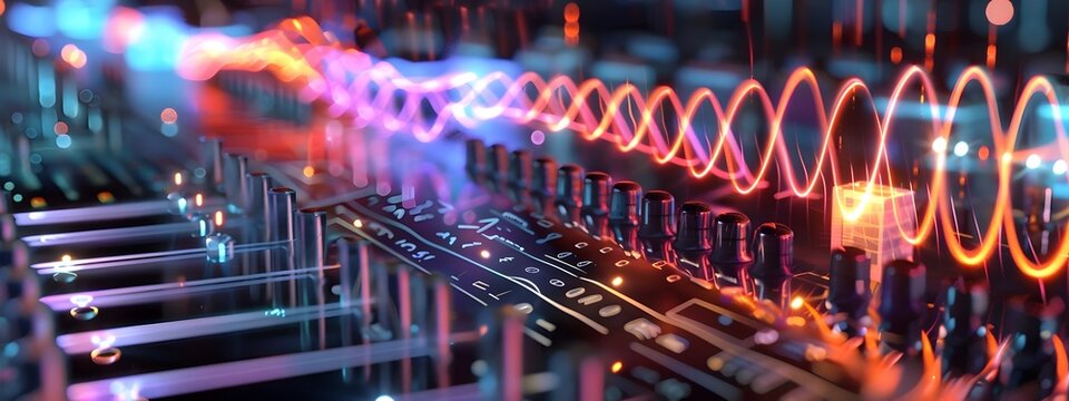 D Rendered Diagram of Crystal Oscillator Generating Precise Frequencies