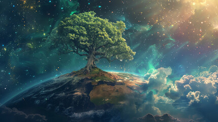 Obraz premium The Mighty Tree of Life: Digital Artwork of Earth's Life-Giving Force