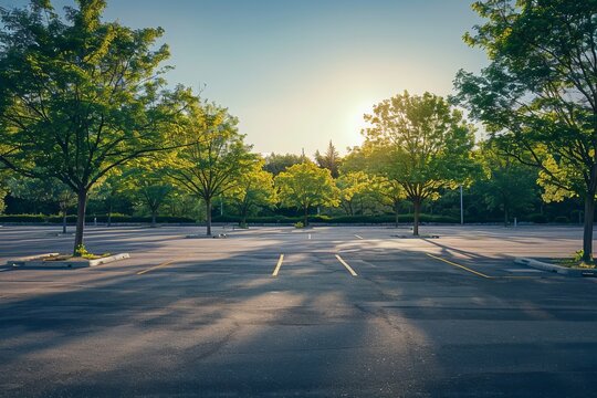 Modern style parking with green trees and paving blocks, generative ai