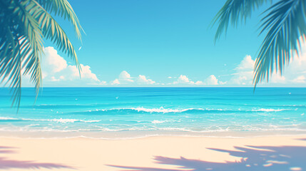 Fototapeta premium Blue tropical beach with clear sky illustration.