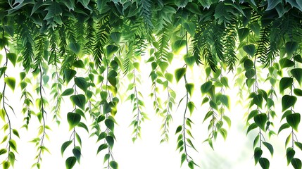 Flowing jungle vines with rich foliage, isolated transparent backdrop, detailed texture.