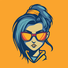 Lady geek cartoon vector illustration