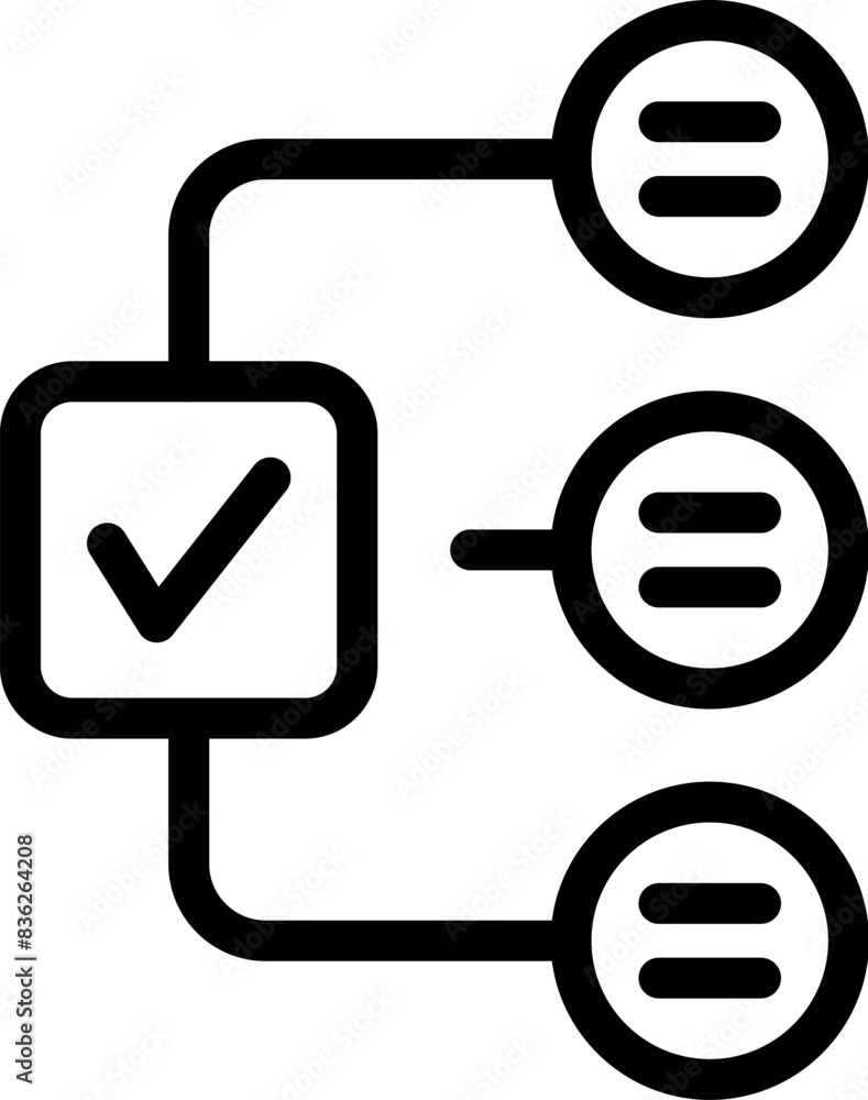 Poster black and white vector icon illustrating a workflow or task sequence with checkmarks