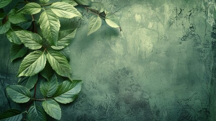 Green Leaves with Grunge Background 