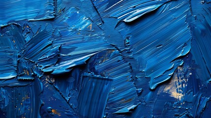Stunning blue oil painted canvas, featuring intricate brushstrokes.