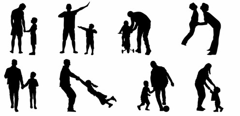 Vector of Mother and father playing with kids silhouette.
Kids playing with their parents collection. 