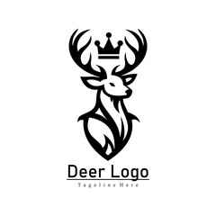 deer logo design with large antlers and a king's crown on his head
