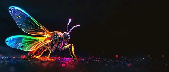 Obraz premium Rainbow Firefly covered in rainbow fire apron, Glowing rainbow firefly in the night, symbolizing LGBTQIA brilliance