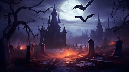 Halloween Night Mystery Graveyard Illustration