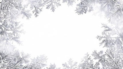 A frame for a card game with a white background. The border is a delicate silver line with intricate snowflake patterns, creating a frosty and enchanting effect.