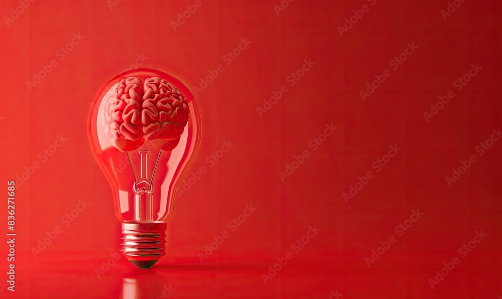 Aufkleber 3d render of a brain inside a light bulb on a red background