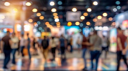 Bustling Convention Scene with Crowds and Colorful Booths in Energetic Atmosphere