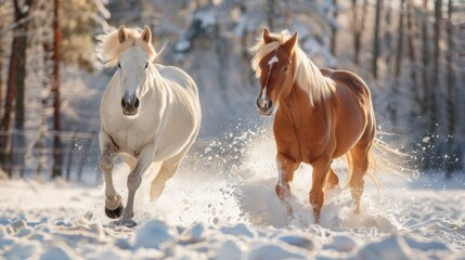 Obraz premium Horses in the Snow Field 