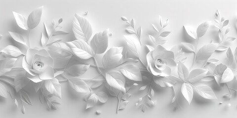 White geometric floral leaves 3d tiles wall texture 