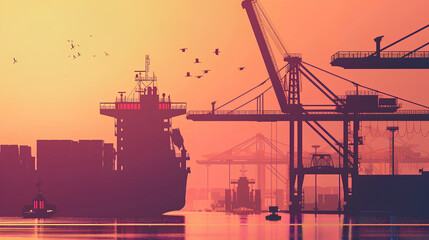 Fototapeta premium the logistics of unloading containers from a cargo ship at an industrial port for yard transport.