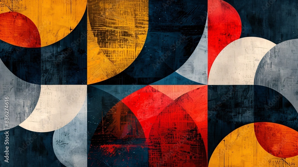 Poster Abstract Geometric Art with Bold Colors and Textured Patterns in a Modern Design