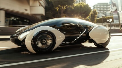 Obraz premium A futuristic public transport car, designed for shared mobility and equipped with advanced connectivity and comfort features