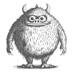 Obraz premium Sketchy Grin: Furry Monster with Googly Eyes and Tiny Horns
