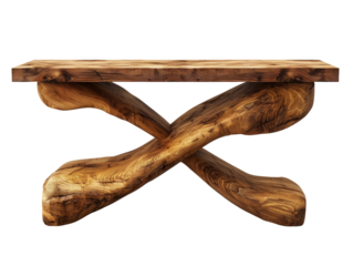 Rustic wooden table with cross leg design. Perfect for interior decor, adding a natural touch to any space. Handcrafted and durable.
