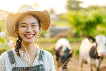 Portrait of a young Asian woman on a farm