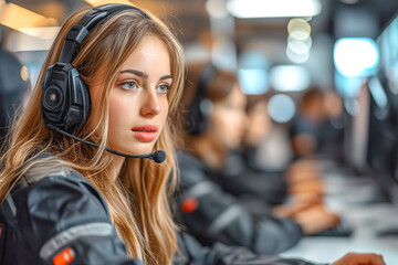 Portrait of a young woman dispatcher in the control room