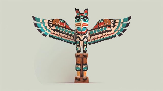 Colorful Native American totem pole bird design.