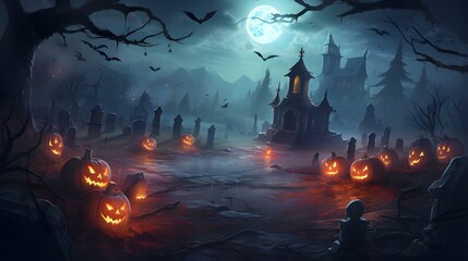 Halloween Night Mystery Graveyard Illustration