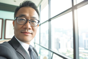 Portrait of asian smiling businessman indoor