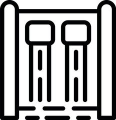 Black line icon of a simple, modern swing set, ideal for playground or leisure concepts