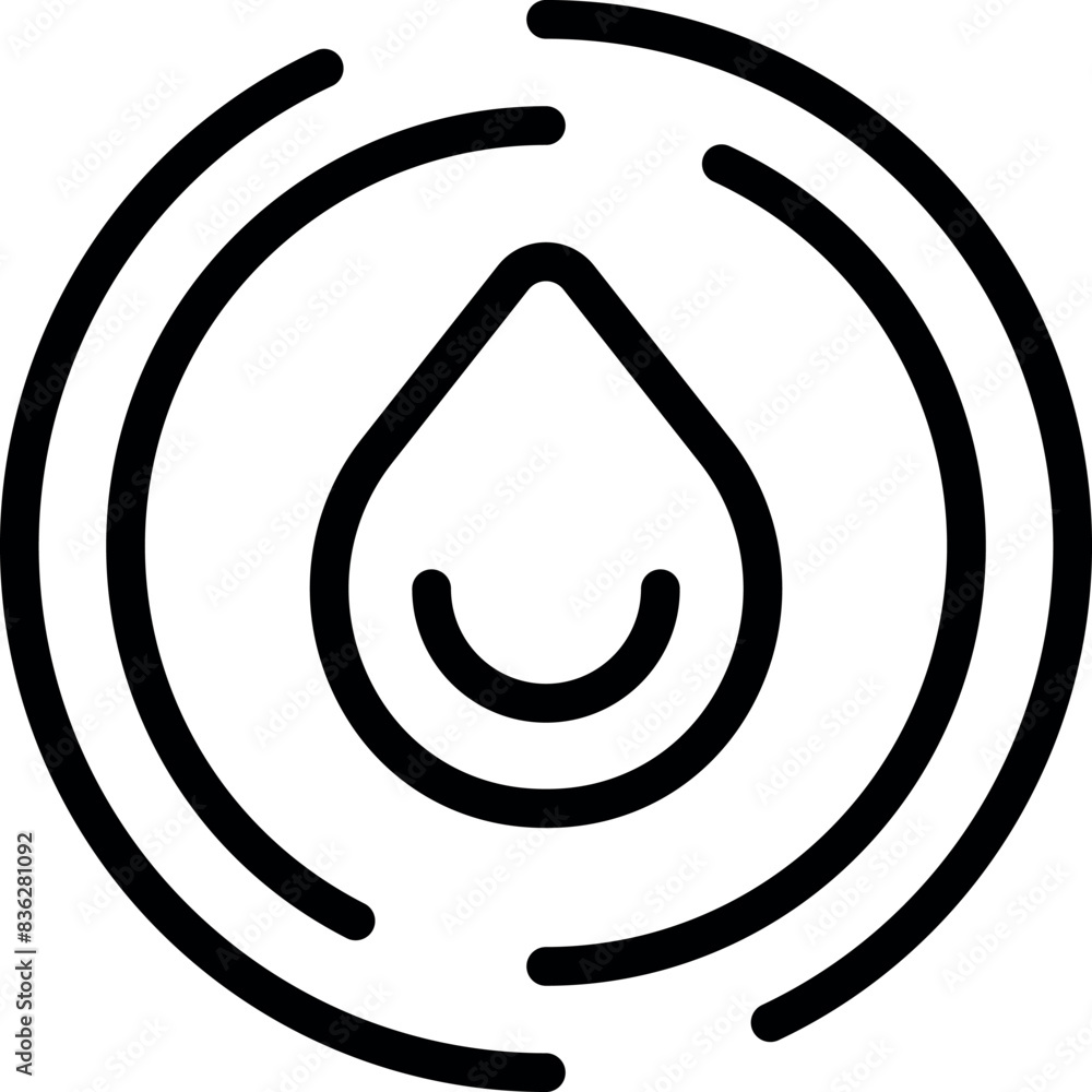 Poster simplistic black line icon of a water drop enclosed in concentric circles
