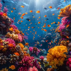 Naklejka premium Underwater wonderland: Vibrant coral reef backdrop.