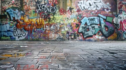 A graffiti covered the street wall, background