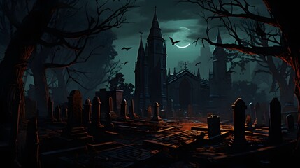 Halloween Night Mystery Graveyard Illustration