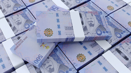 Five hundred Saudi Riyal pile, Pile of Saudi Riyal Banknotes