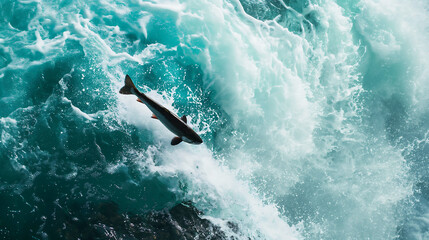 Salmon jumping in the sea
