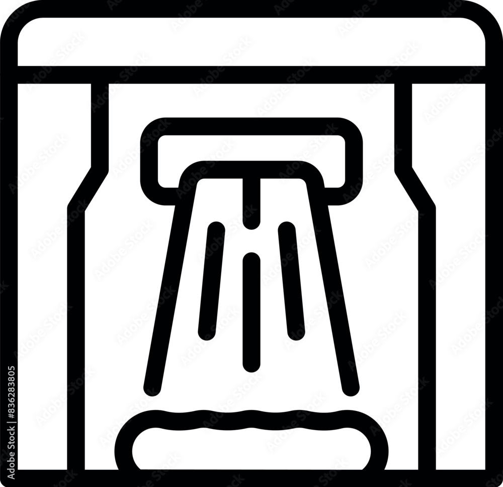 Aufkleber minimalistic line art icon illustrating a window with open curtains. black and white vector