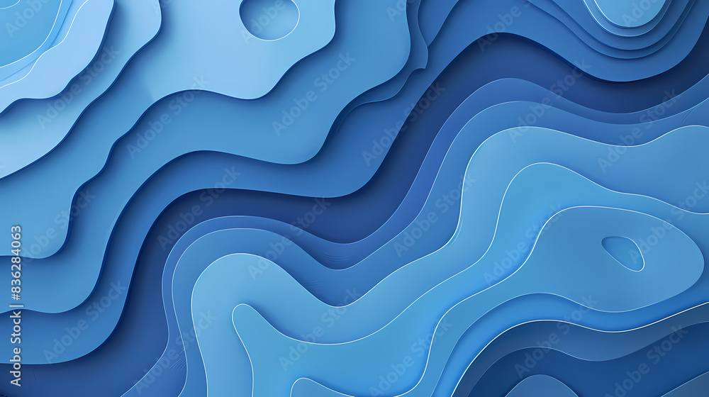 Wall mural abstract blue layered design resembling a topographic map with flowing lines and gradients creating 