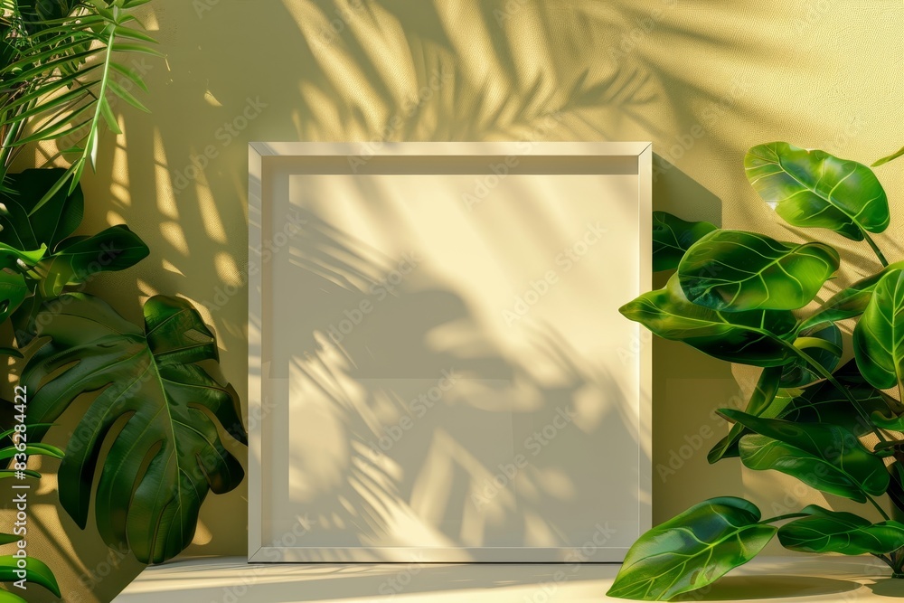 Poster a white frame with a picture of a leafy tree in the background