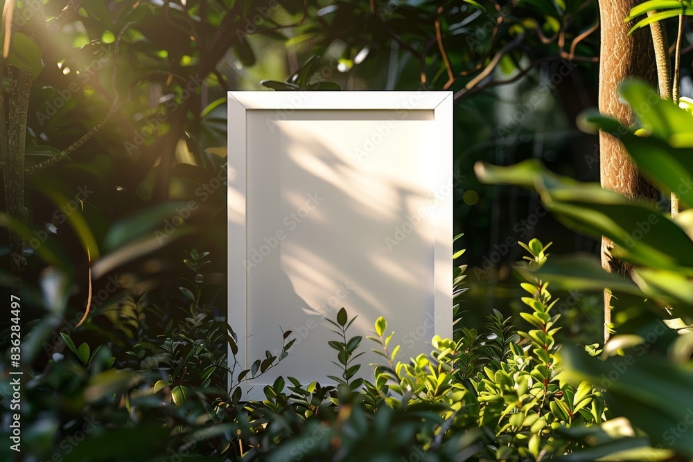 Poster a white frame with a picture of a leafy tree in the background